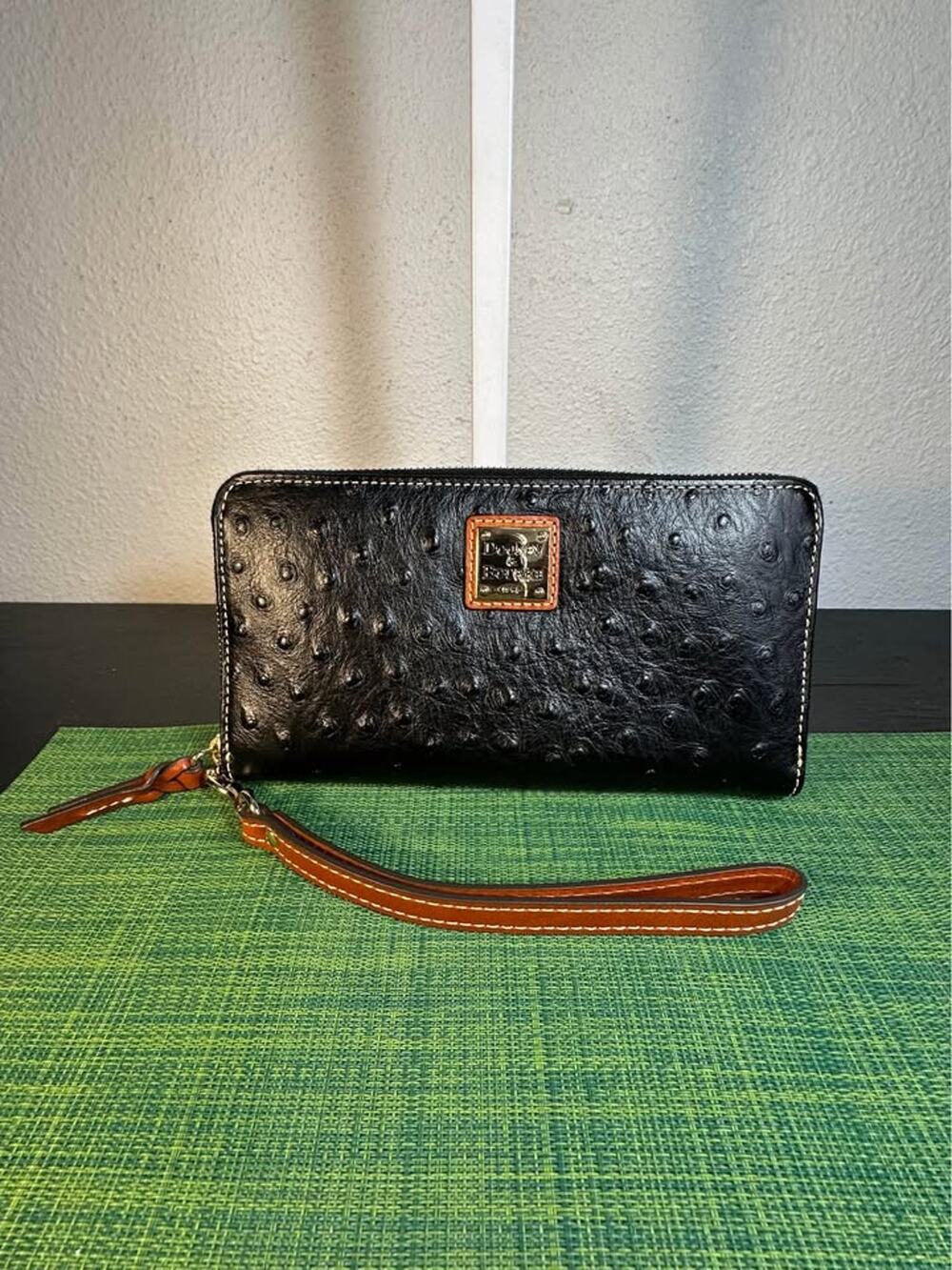 Dooney & Bourke Ostrich Embossed Leather Large Zip Around Wallet – Black